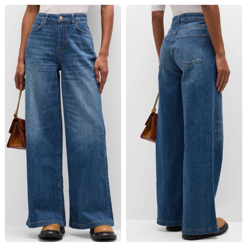 Wide-Leg High-Rise Denim Jeans - Blue